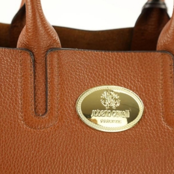 🆕️ Roberto Cavalli Vitello Cognac leather Tote - Picture 5 of 10